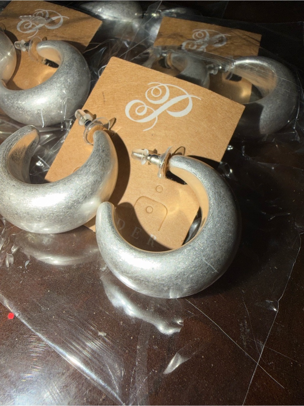 Plunder Chunky Silver-Tone Crescent Hoop Earrings - FIVE PAIRS for one price!